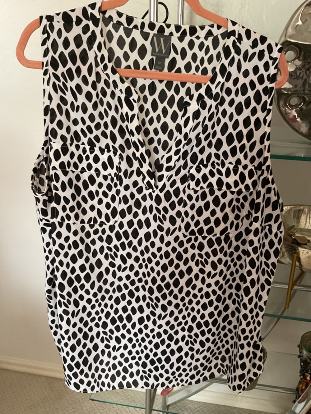 W by Worth Black and White Dot-Cluster V-Neck top.